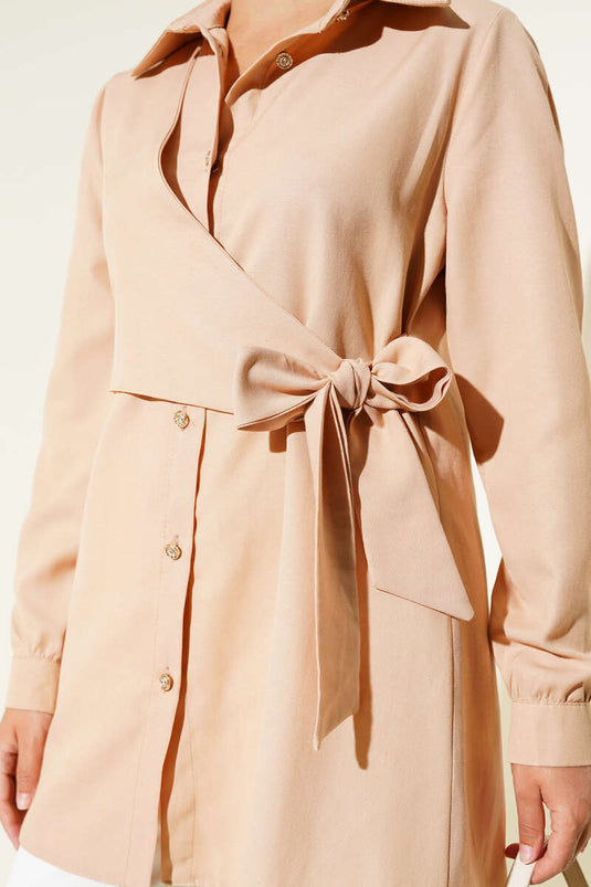 Hemd mit seitlicher Knopfleiste in Kamel