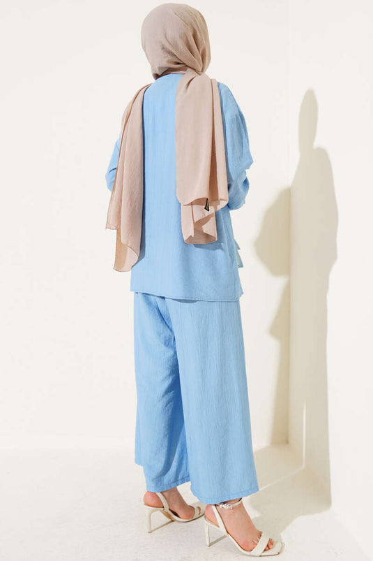 Düğmeli Yandan Bağlamalı İkili Takım Bebe Mavi