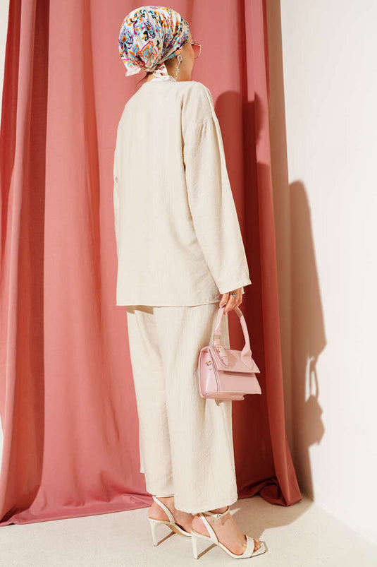 Buttoned Side-Fastened Double Stone Set