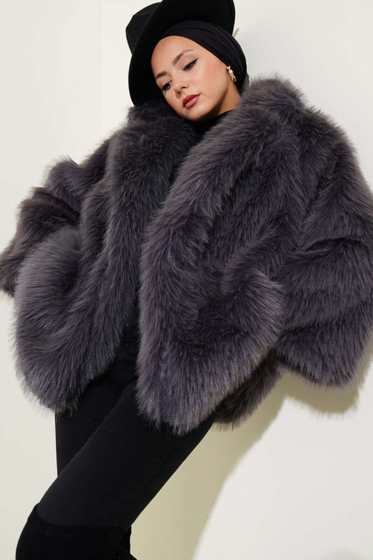 معطف فرو دخاني مبطن بدون أزرار