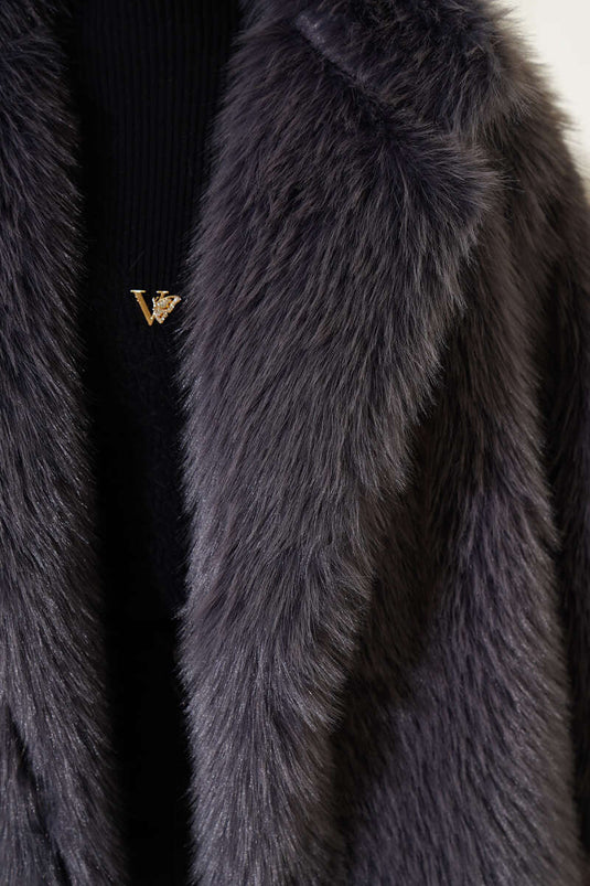 معطف فرو دخاني مبطن بدون أزرار