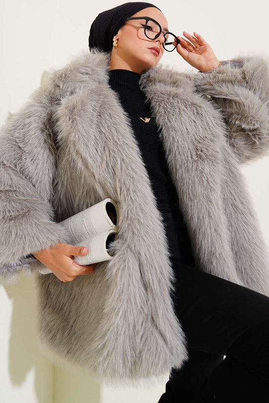 فرو رمادي مبطن بدون أزرار