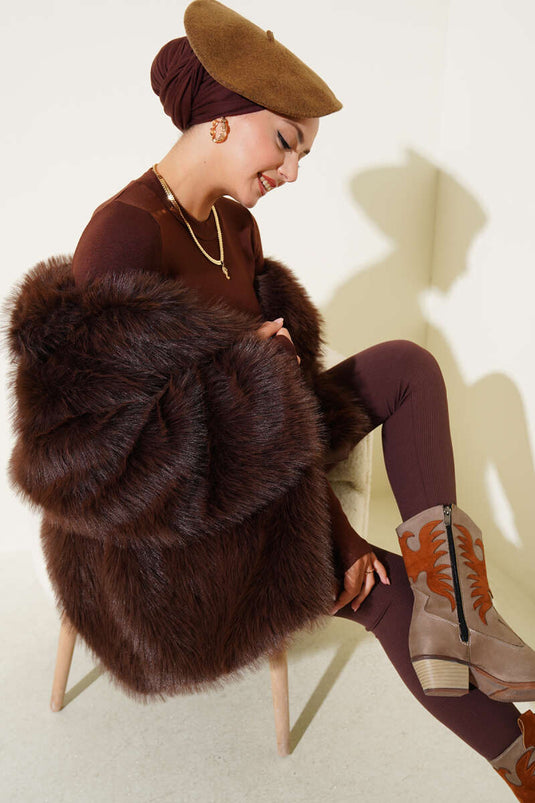 Knopflos Gefüttert Pelz Braun