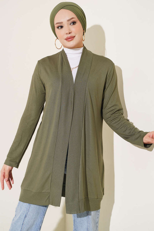 Cardigan Largo Senza Bottoni Verde Oliva