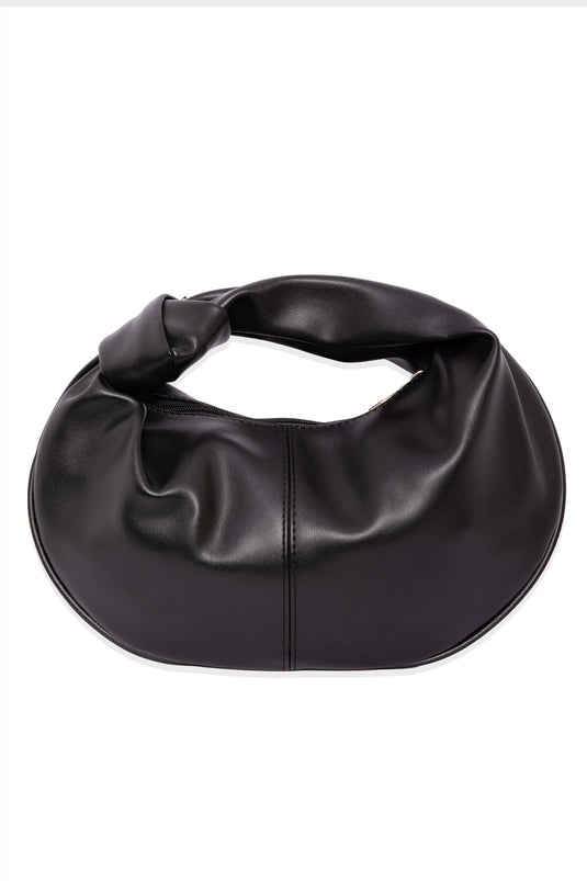 Black Zippered Handbag with Knot Detail