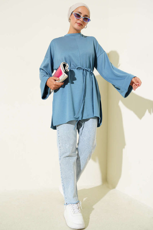 Düşük Duble Kol Tunik İndigo