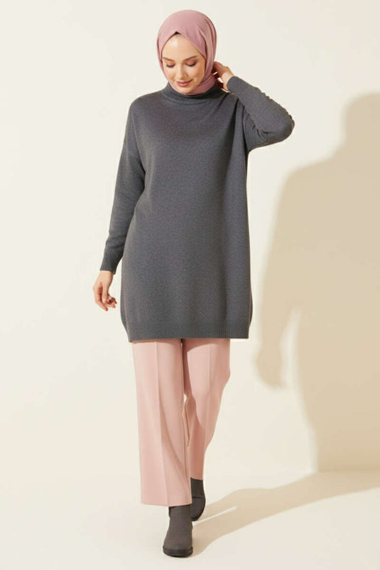 Anthracite Knitted Tunic with Dropped Sleeve Detail