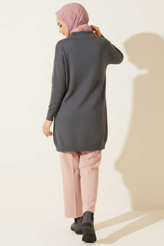 Anthracite Knitted Tunic with Dropped Sleeve Detail