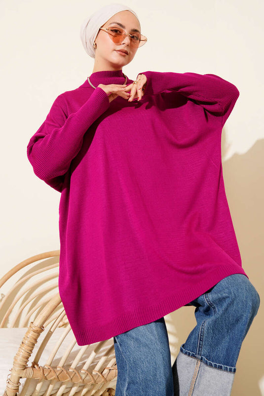 Tunique tricotée à manches courtes, violette