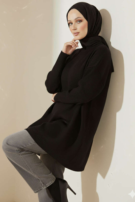 Stricktunika mit überschnittenen Ärmeln, schwarz