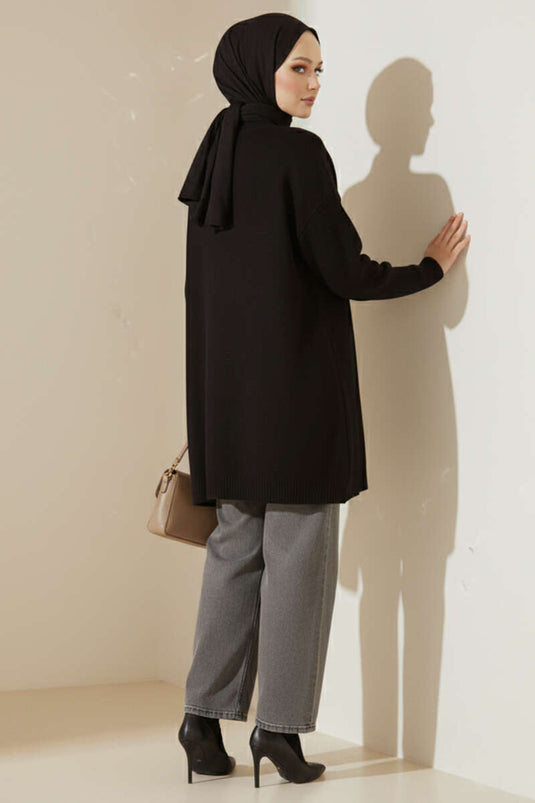 Stricktunika mit überschnittenen Ärmeln, schwarz