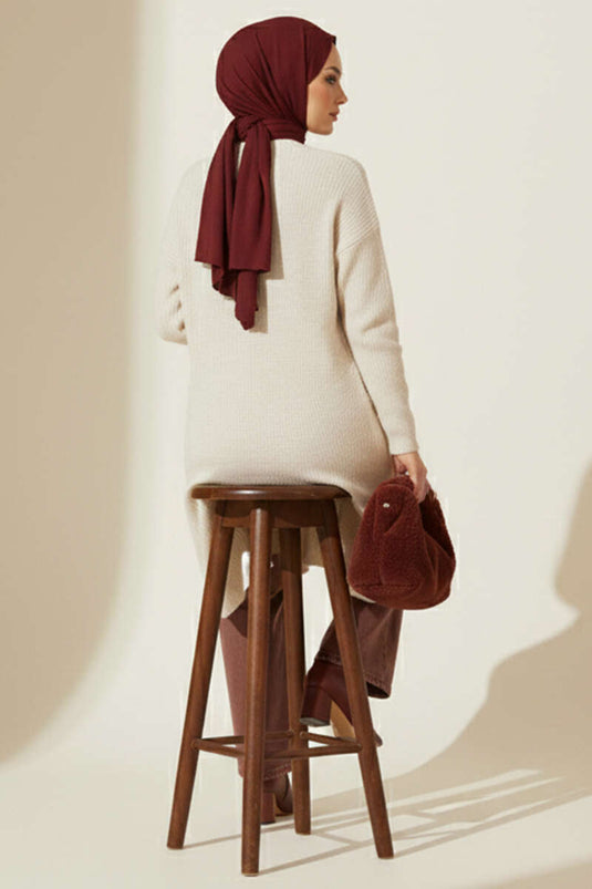 Stricktunika mit überschnittenen Ärmeln in Steinfarbe