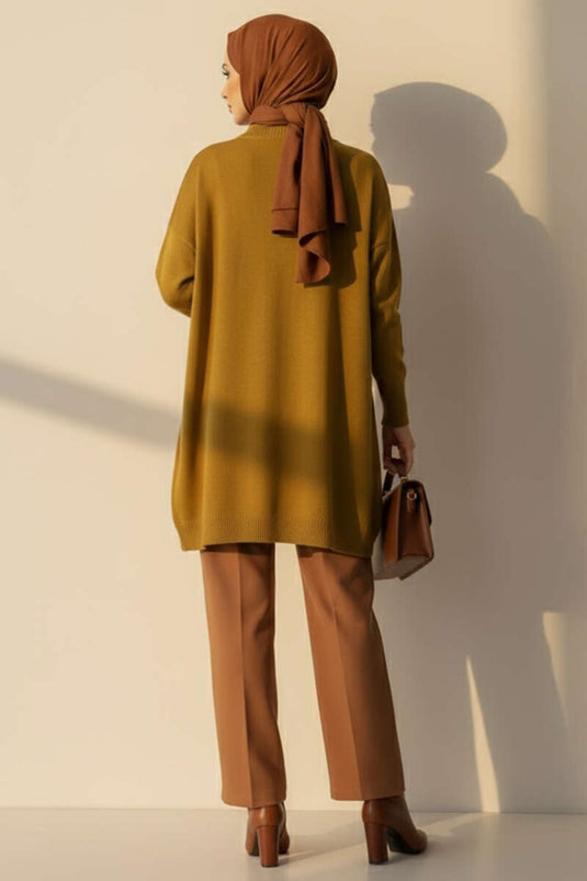 Tunique En Maille À Manches Longues Vert Olive Avec Détails