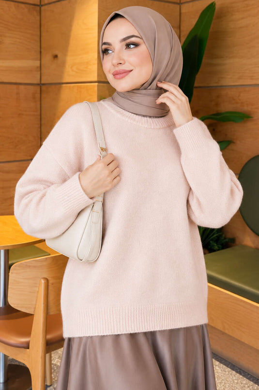 Pull En Maille Rose À Manches Longues