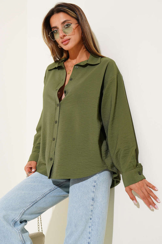 Camicia Base a Spalle Scese Verde Oliva