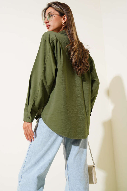 Camicia Base a Spalle Scese Verde Oliva