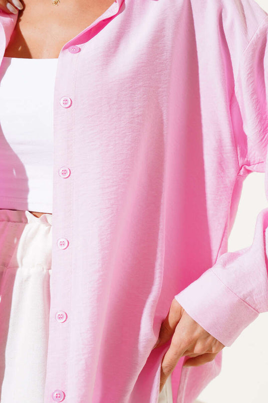 Camicia Base a Spalle Scese Rosa