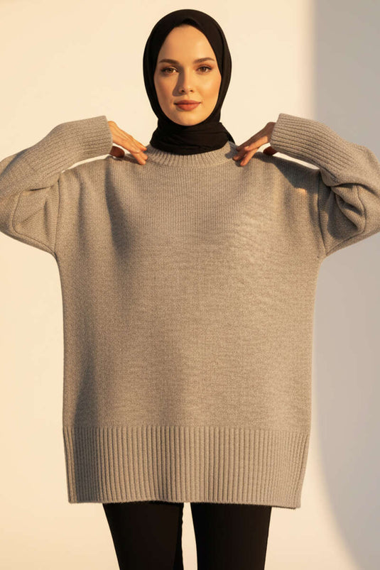 تونيك محبوك مفصل مكشوف الكتفين رمادي اللون