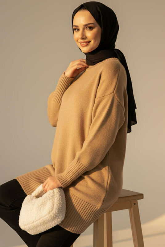 تونيك لاتيه محبوك مكشوف الكتفين بتفاصيل