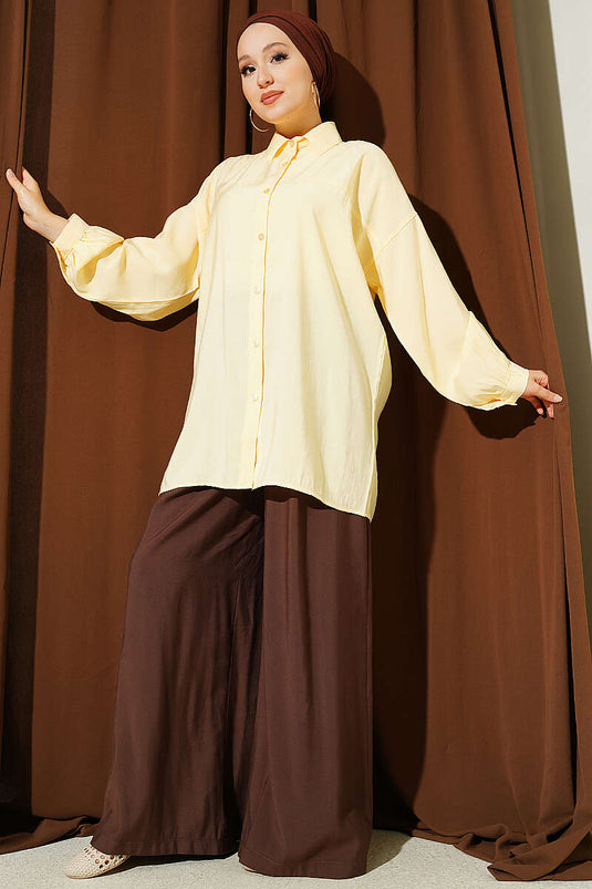 Chemise En Modal À Épaules Dénudées Avec Ceinture À Nouer En Jaune