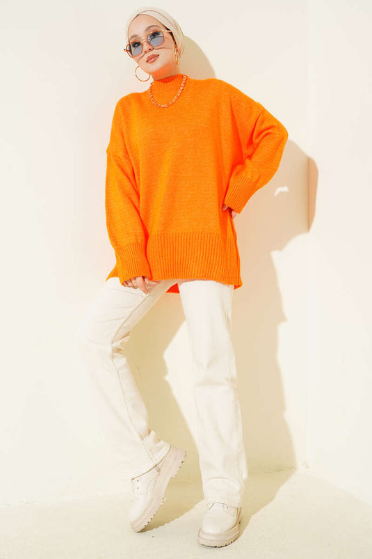 Off-shoulder los gebreide tuniek oranje