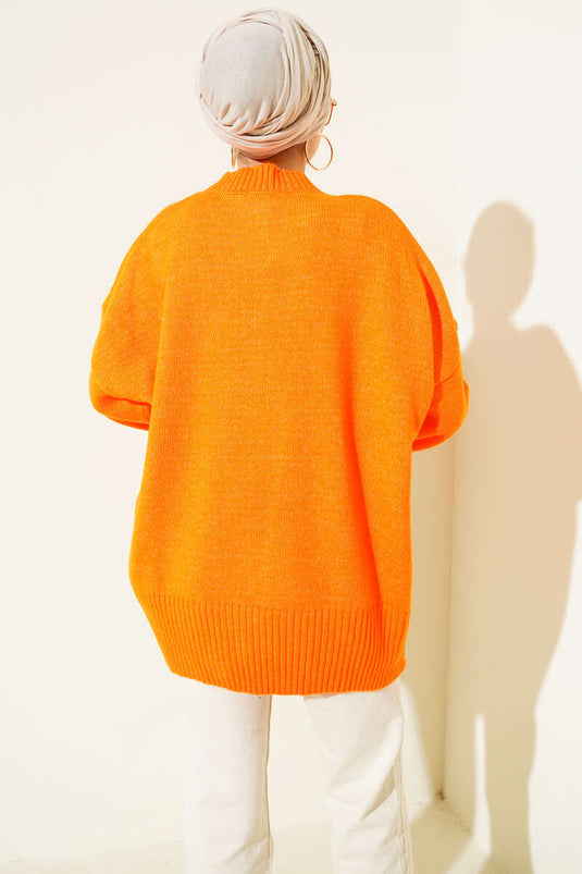 Off-shoulder los gebreide tuniek oranje
