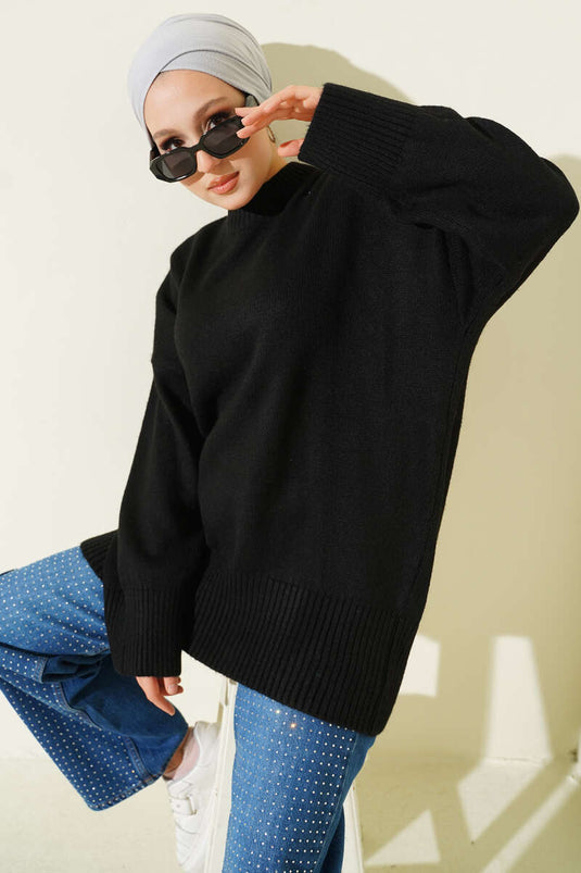 Tunique en tricot ample à épaules tombantes noire