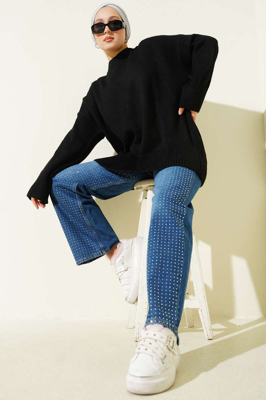 Tunique en tricot ample à épaules tombantes noire