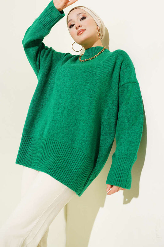 Tunique verte à épaules dénudées en maille ample