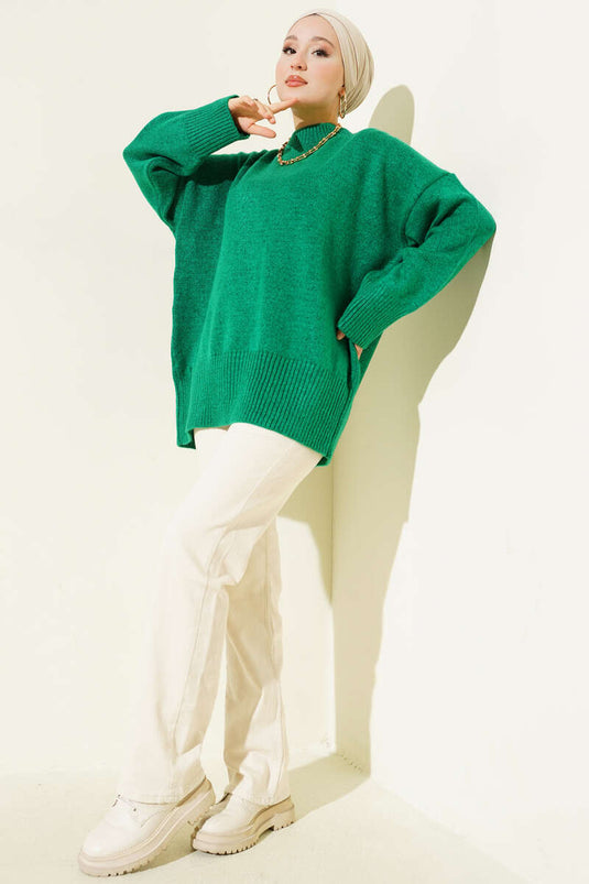 Off-shoulder los gebreide tuniek groen