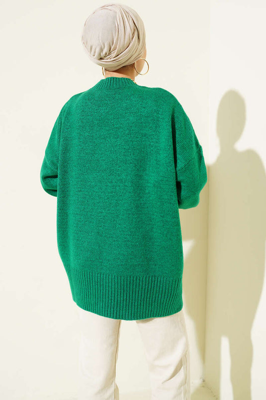 Off-shoulder los gebreide tuniek groen