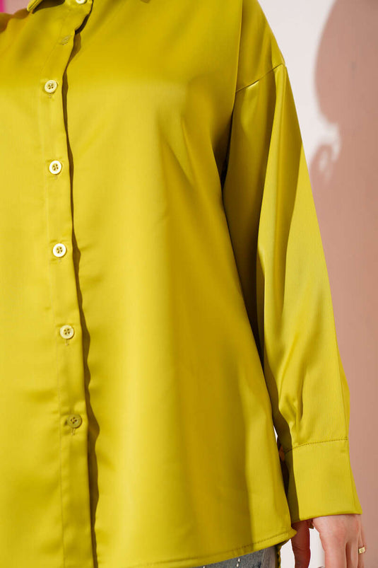 Off Shoulder Satin Shirt Oil Green