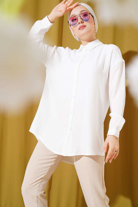 Chemise basique à épaules tombantes blanche