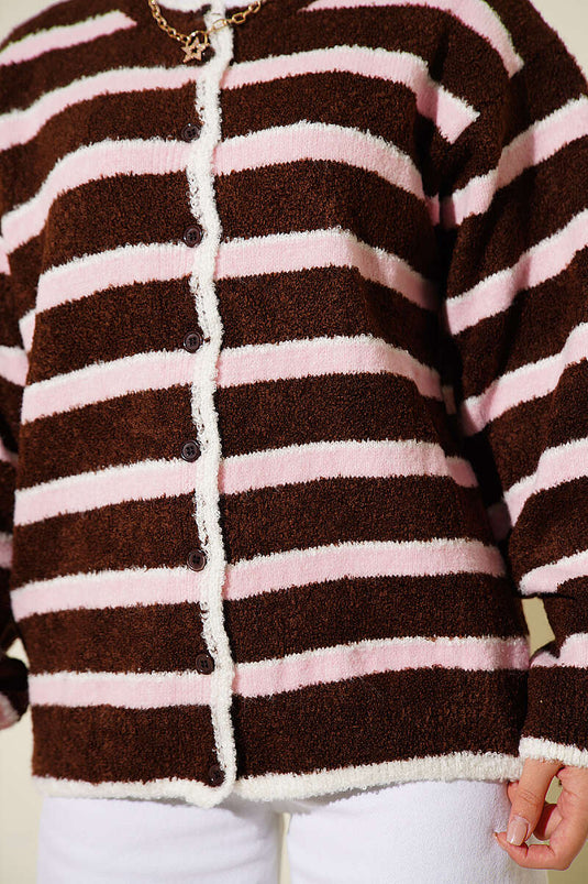 Cardigan A Righe Senza Spalline In Caffè E Polvere