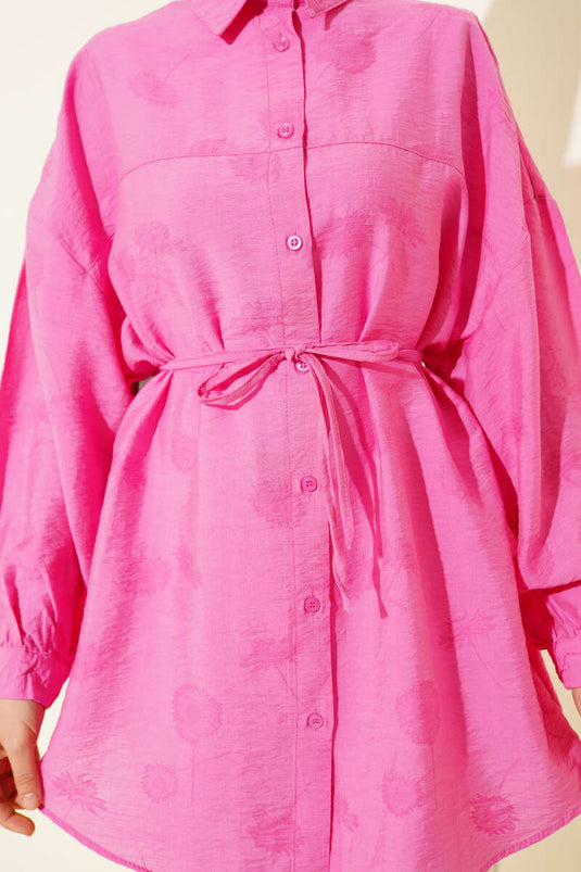 Chemise à épaules tombantes avec ceinture en corde fuchsia