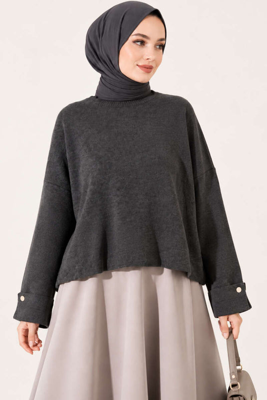 Lässiger Strickpullover Mit Off-Shoulder Rauchgrau