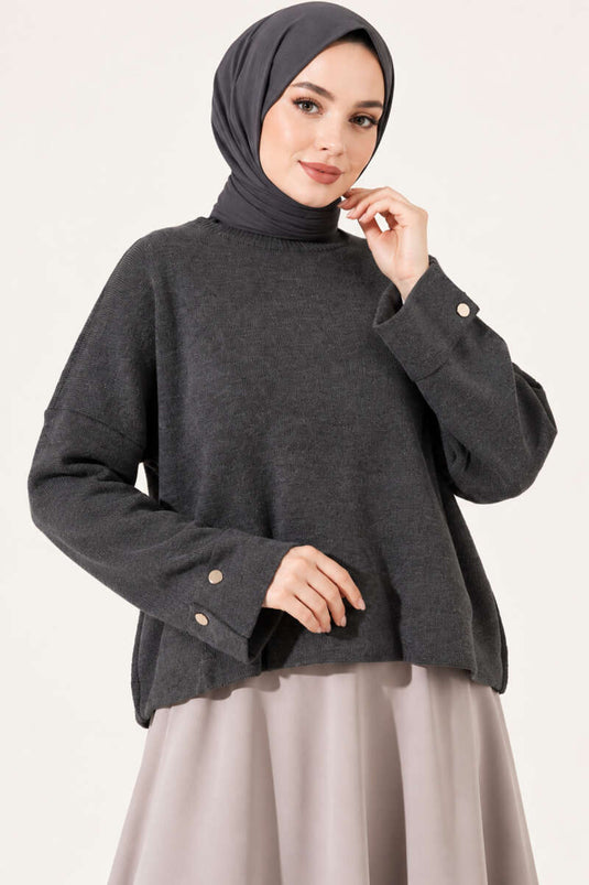 Lässiger Strickpullover Mit Off-Shoulder Rauchgrau