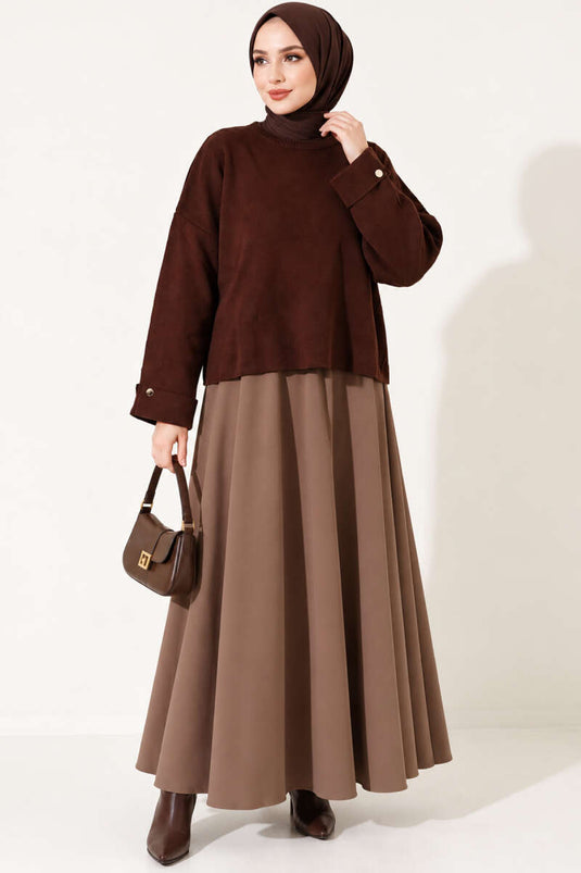 Oversized Schulterfreier Strickpullover In Kaffee