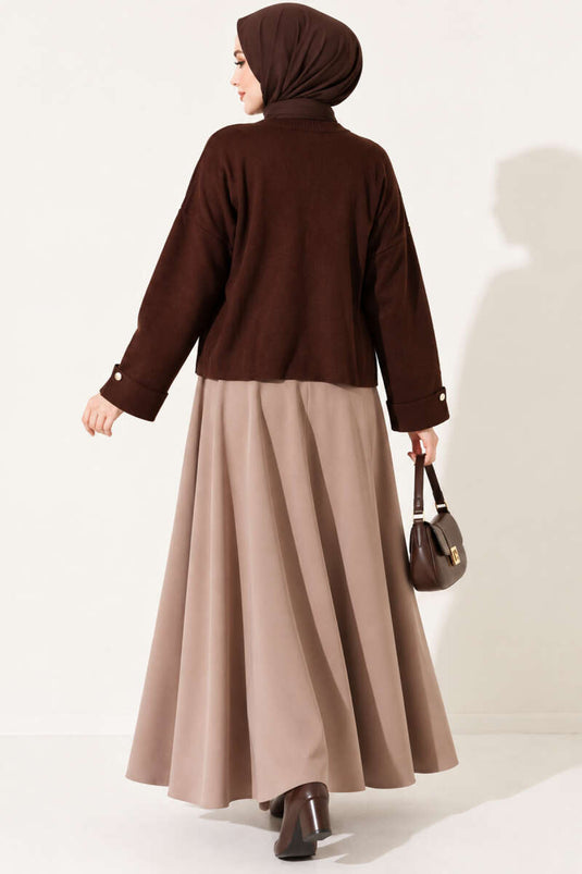 Oversized Schulterfreier Strickpullover In Kaffee