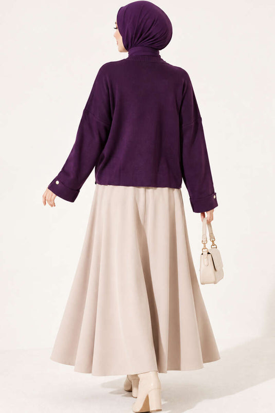 Pull Tricot Décontracté À Épaule Dénudée Lilas