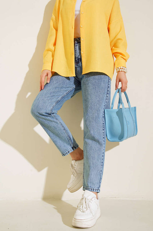 Düz Boyfriend Bondi Orta Kar Pantolon