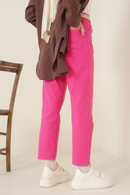Rechte boyfriend fuchsia broek