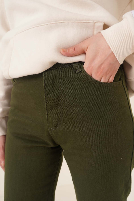 Straight Boyfriend Haki Pants