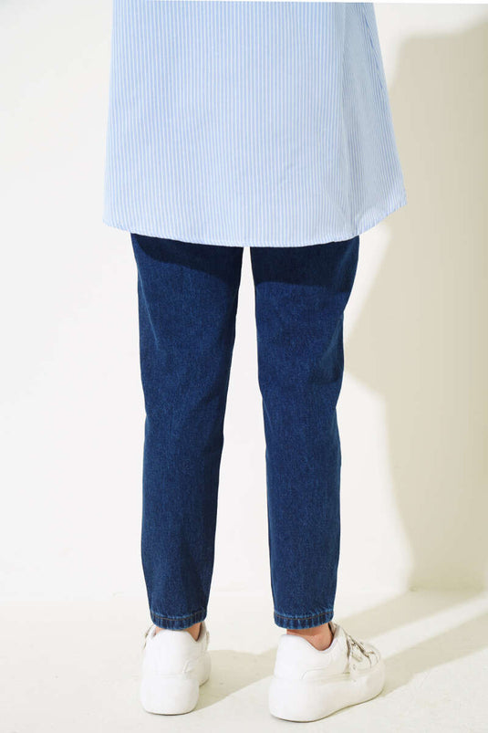 Düz Boyfriend Koyu Mavi Pantolon