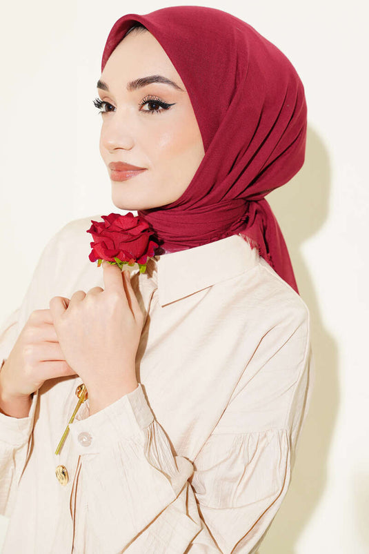 Düz Flamu Cotton Eşarp Bordo
