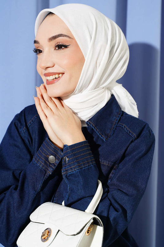 Düz Flamu Cotton Eşarp Kırık Beyaz