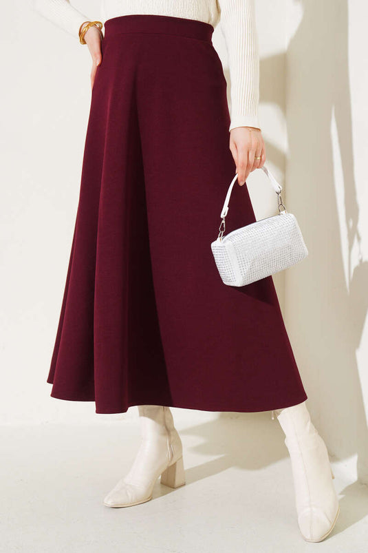 Straight Flared Skirt Claret Red