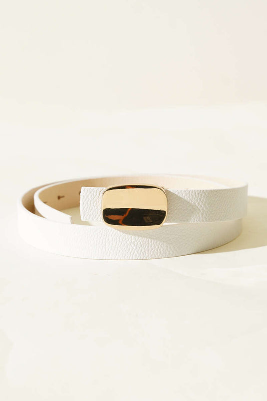 Düz Metal Tokalı Kemer Beyaz