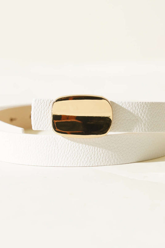 Düz Metal Tokalı Kemer Beyaz