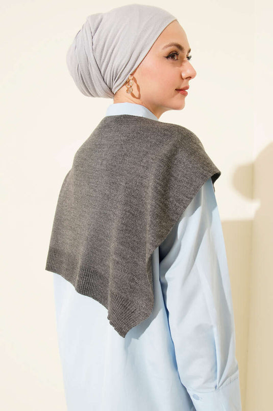 Plain Knit Shoulder Shawl Smoke Gray